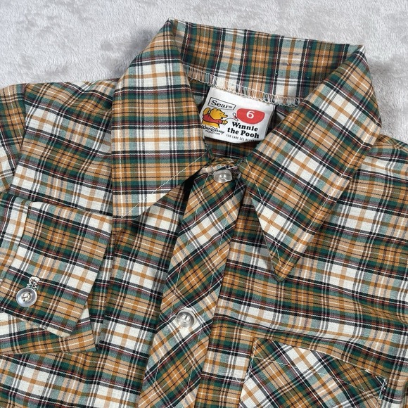 Sears Other - VTG 1970s Sears Winnie the Pooh Perma Prest Plaid Western Button Down Boys 6